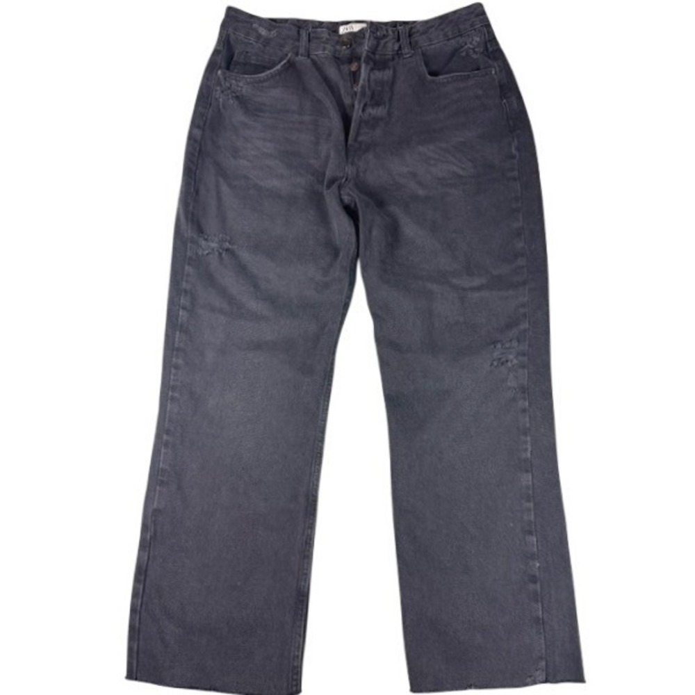 NWT Zara Men's Size 36‎ Straight Fit Distressed Jeans Washed  Button Fly Raw Hem